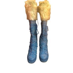 Akdmks Boots.  Akdmks Blizzard Light Denim Wedge Tall Boots. Size 8.5.